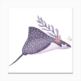 Purple manta ray ocean nursery print Canvas Print