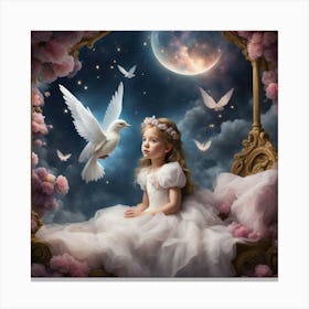 Little Girl With Doves Canvas Print