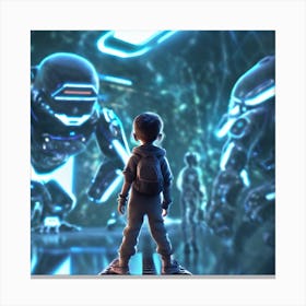 Boy Looking At Robots Canvas Print