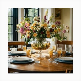 Table Setting With Flowers Canvas Print