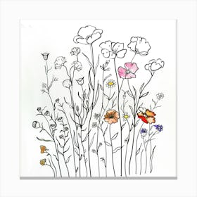 Hand Drawn Wildflowers Line Art 10 Canvas Print