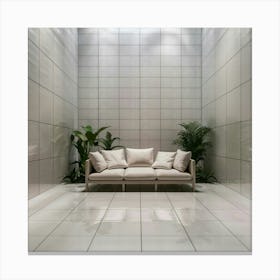 White Couch In A Room Canvas Print
