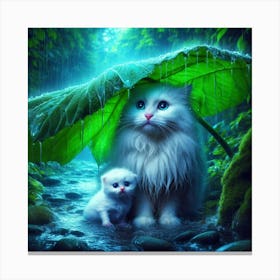 Cat And Kitten In The Rain Canvas Print