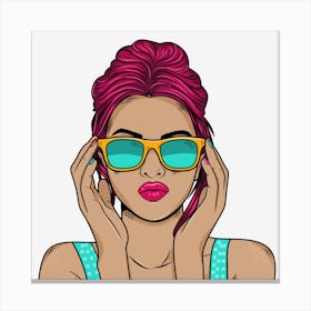 Girl With Pink Hair And Sunglasses Canvas Print