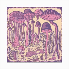 Mushroom Woodcut Purple 2 Canvas Print
