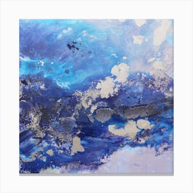 Blue And Gold Abstract Painting Square Canvas Print