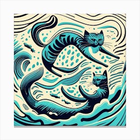 Swimming Mermaid Cats Canvas Print