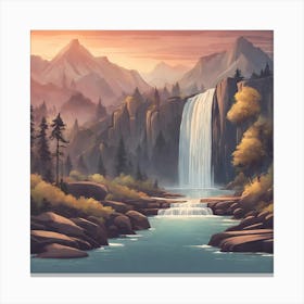 Waterfall In The Mountains Canvas Print