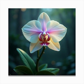 An Ethereal Orchid With Petals Of Cascading, Iridescent Light Blooming In A Magical Garden Canvas Print