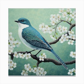 Ohara Koson Inspired Bird Painting Eastern Bluebird 1 Square Canvas Print