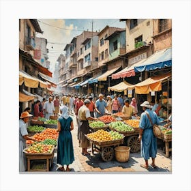 Water Colored Painting Of A Street Markets Focusing On The Vendors The Variety Of Goods And The Inte 2109461674 Canvas Print