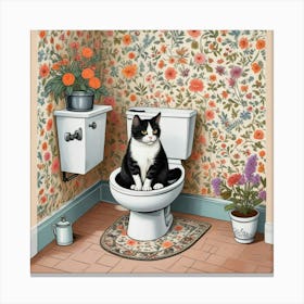 Cat Reading A Newspaper In Toilet (7) Canvas Print