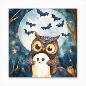 Owl And Ghost Print Canvas Print