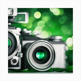 Vintage Camera On Green Background Canvas Print