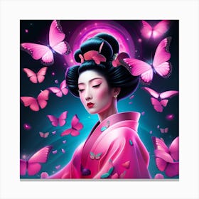 Geisha With Butterflies 2 Canvas Print