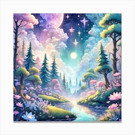 A Fantasy Forest With Twinkling Stars In Pastel Tone Square Composition 254 Canvas Print