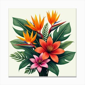 A Vibrant Bouquet Of Tropical Flowers Including Heliconias And Bird Of Paradise 4 Canvas Print