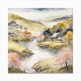 Japanese Landscape Painting Sumi E Drawing (8) Canvas Print