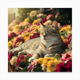 Cat In Flower Bed Canvas Print