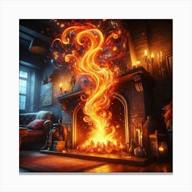 Fire In The Fireplace Canvas Print