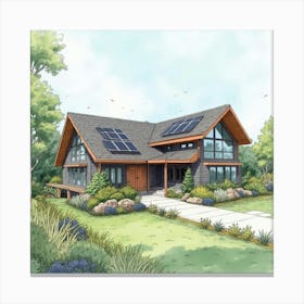 Home With Solar Panels Canvas Print