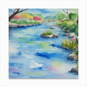 River Watercolour Painting Canvas Print