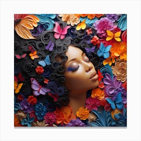 Afro-American Woman With Butterflies 4 Canvas Print