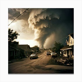 A Powerful Tornado Swirls Through The Heart Of A Small Town Its Fierce Winds Ripping Roofs From Houses Canvas Print