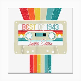 Best Of 1943 Cassette Retro Vintage 1943 Birthday Canvas Print