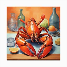 lobster On Orange Kitchen Art Print 1 Canvas Print