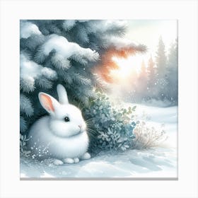 Rabbit Hiding In The Snow Canvas Print