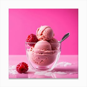 Ice Cream With Raspberries On Pink Background 8 Canvas Print