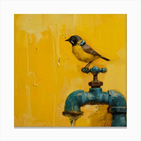 Bird On A Faucet 1 Canvas Print
