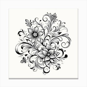 Floral Pattern In Black And White 1 Canvas Print