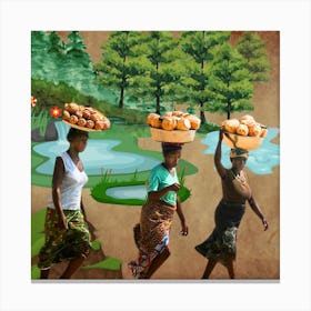 Women Carrying Baskets Canvas Print