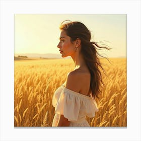 Spanish Woman In A Sunlit Field, Watercolor With Warm, Golden Hues 1 Canvas Print