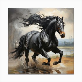 Black Horse Running Canvas Print