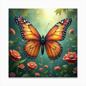 A Whimsical Butterfly With Wings Of Flowing, Iridescent Patterns Fluttering In A Magical Garden 1 Canvas Print