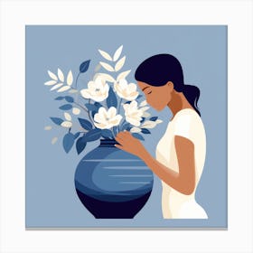 Woman Holds A Vase Of Flowers Canvas Print
