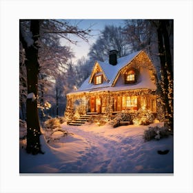 Firefly Magical, Christmas, Winter, Snow, Sparkling, House, Forest Edge, Christmas Lights, Glowing, (10) Canvas Print