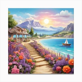 Of Flowers On The Beach Canvas Print