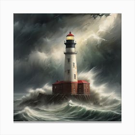 Lighthouse In The Storm Canvas Print