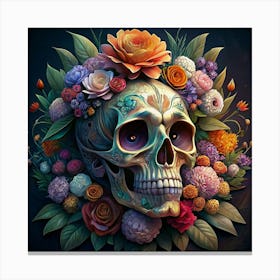 Skull With Flowers 3 Canvas Print