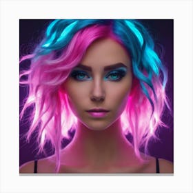 Pink and blue neon hair Canvas Print