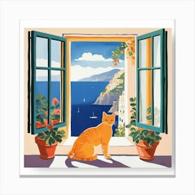 Default Open Window With Cat Matisse Style Amalfi Coast 3 Art 2 Canvas Print