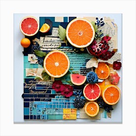 Oranges And Grapefruits, Produce An Eclectic Collage Combining Calligraphy Textured Paint Swatches And Cut Out Elements Canvas Print