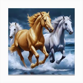 Three Horses Running In The Ocean Canvas Print