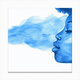 Blue Watercolor Girl Blowing Smoke Canvas Print