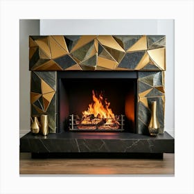 Firefly Modern Geometric Fireplace With Brass Accents 89606 (2) Canvas Print