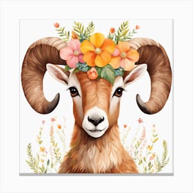 Floral Baby Ibex Nursery Illustration (25) Canvas Print